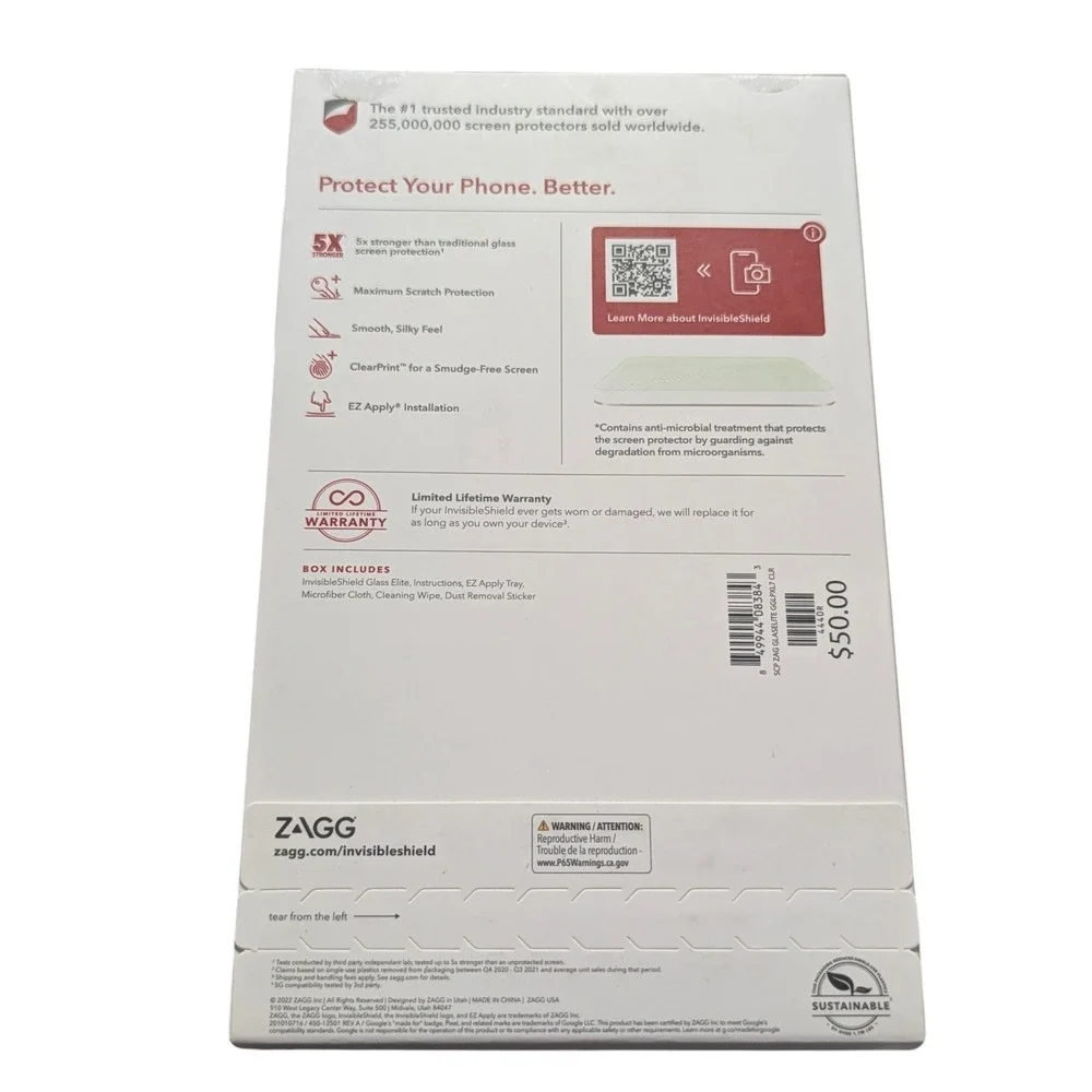 V1-O Zagg Invisible Shield Glass‎ Elite Screen Protector for Google Pixel 7